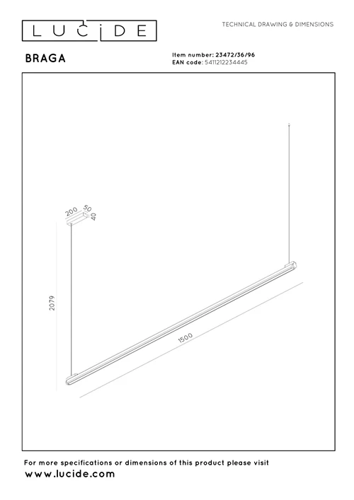 Lucide BRAGA - Pendant light - LED Dim. - CCT - 1x36W 2700K/4000K - Hand Wave Sensor - Coffee | Premium - technical